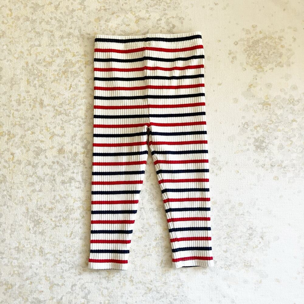 Ralph Lauren 24 Mos Ribbed Striped Leggings Navy White Red Bottom Pants